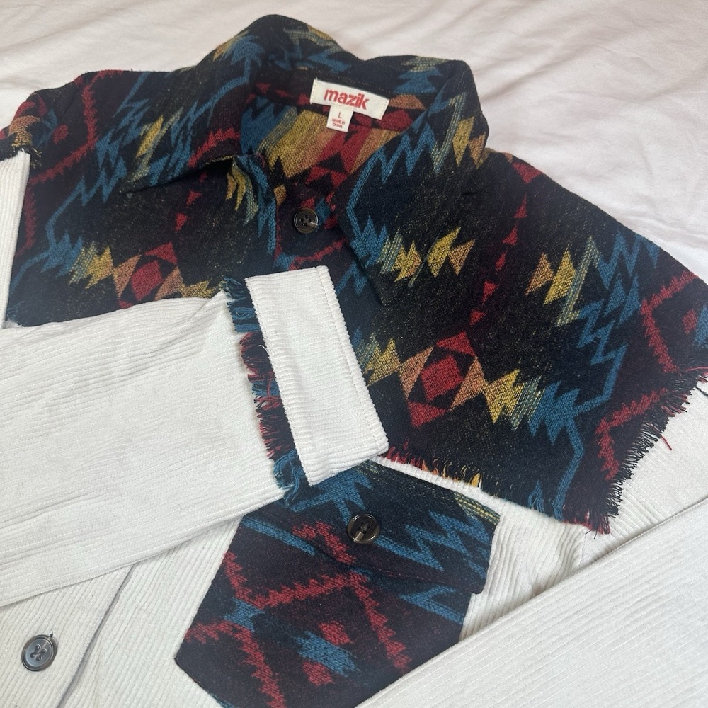 Mazik Southwestern Aztec Style Button-Up Colorful Corduroy Shacket Size Large